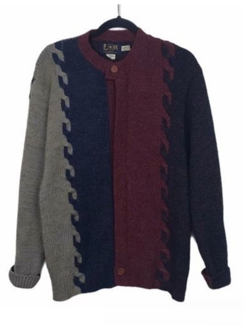 Vintage LeRoy LR II Knit For Men Colorblock Zip Sweater Cardigan Large